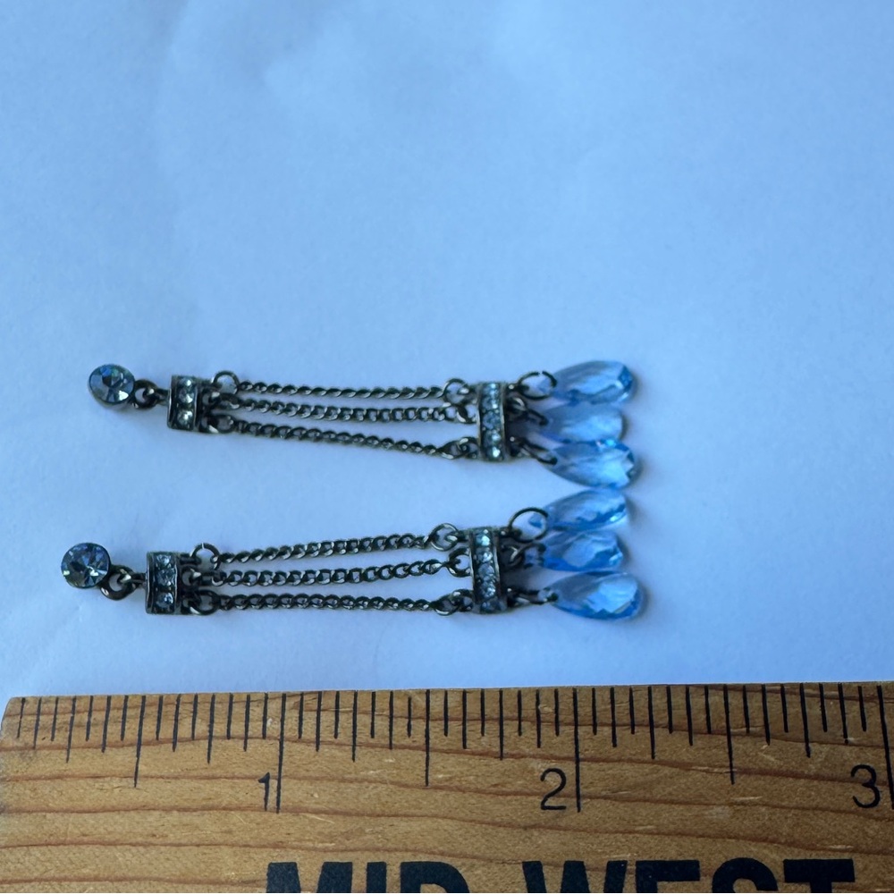 GIVENCHY Signed Blue Crystal Dangle Chain Stud Earrings - Picture 9 of 9